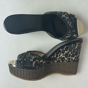 Jimmy Choo Black and Tan Wedge Sandals
